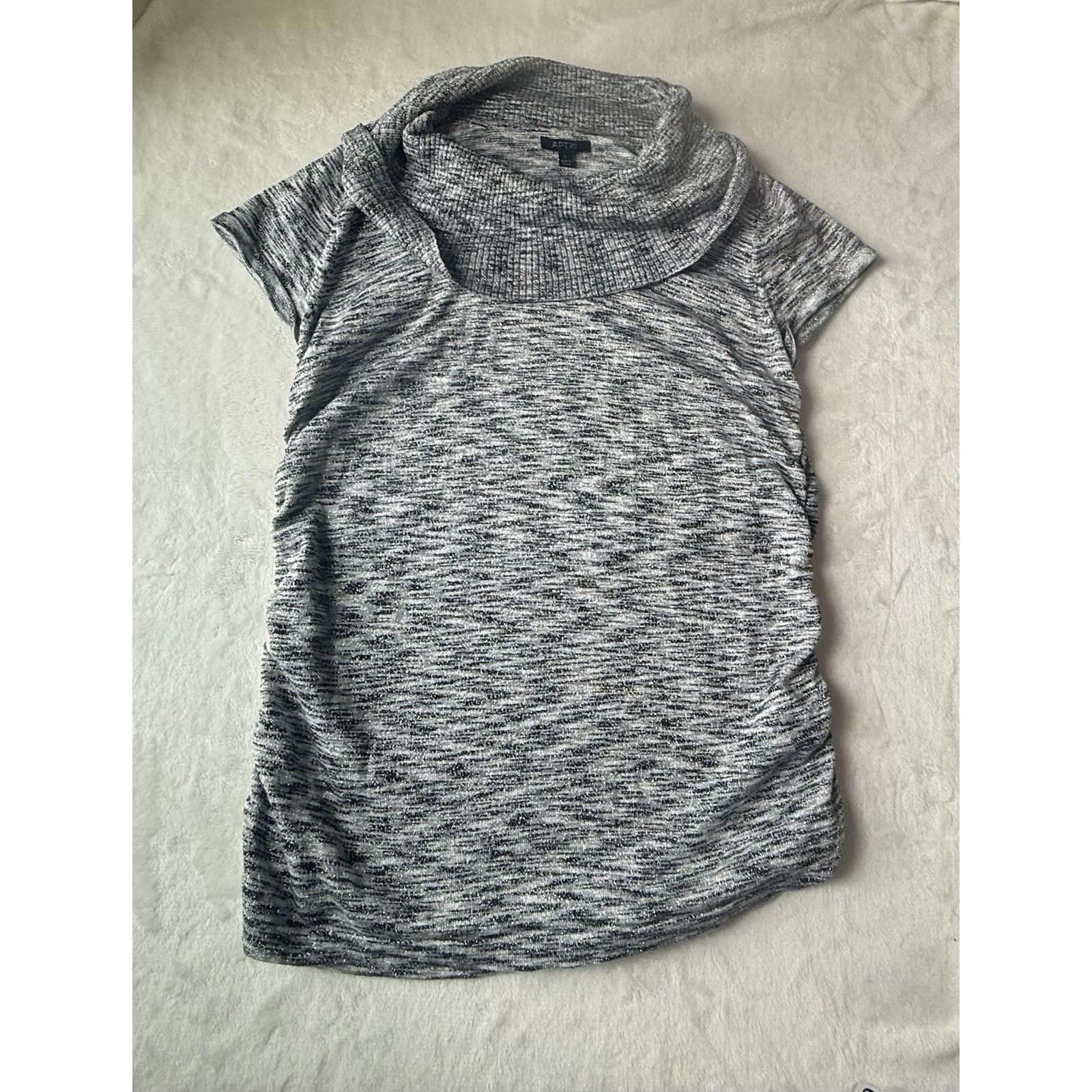 Apt. 9 Gray Marled Knit Cowl Neck Short Sleeve Tunic Top Women's Size L